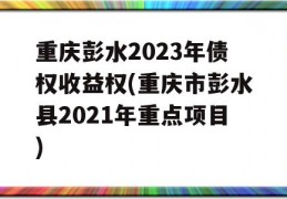 重庆彭水2023年债权收益权(重庆市彭水县2021年重点项目)