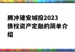 腾冲建安城投2023债权资产定融的简单介绍