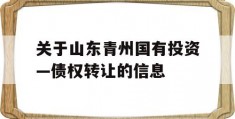 关于山东青州国有投资—债权转让的信息