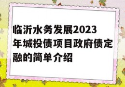 临沂水务发展2023年城投债项目政府债定融的简单介绍