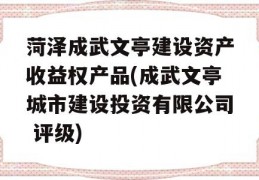 菏泽成武文亭建设资产收益权产品(成武文亭城市建设投资有限公司 评级)