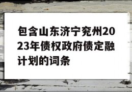 包含山东济宁兖州2023年债权政府债定融计划的词条