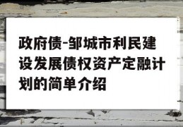 政府债-邹城市利民建设发展债权资产定融计划的简单介绍