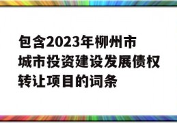 包含2023年柳州市城市投资建设发展债权转让项目的词条