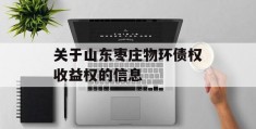 关于山东枣庄物环债权收益权的信息