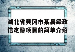 湖北省黄冈市某县级政信定融项目的简单介绍