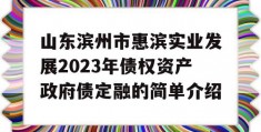 山东滨州市惠滨实业发展2023年债权资产政府债定融的简单介绍