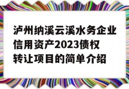 泸州纳溪云溪水务企业信用资产2023债权转让项目的简单介绍