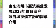 山东滨州市惠滨实业发展2023年债权资产政府城投债定融的简单介绍