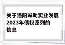 关于洛阳诚助实业发展2023年债权系列的信息