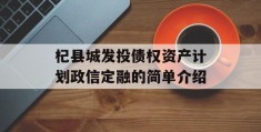杞县城发投债权资产计划政信定融的简单介绍