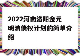 2022河南洛阳金元明清债权计划的简单介绍