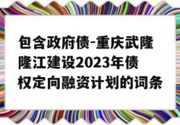 包含政府债-重庆武隆隆江建设2023年债权定向融资计划的词条