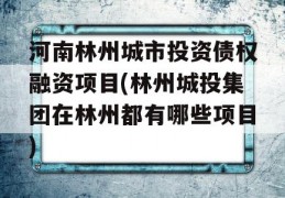 河南林州城市投资债权融资项目(林州城投集团在林州都有哪些项目)