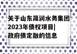 关于山东晟润水务集团2023年债权项目|政府债定融的信息