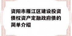 资阳市雁江区建设投资债权资产定融政府债的简单介绍