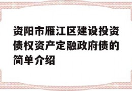 资阳市雁江区建设投资债权资产定融政府债的简单介绍