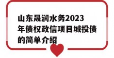 山东晟润水务2023年债权政信项目城投债的简单介绍