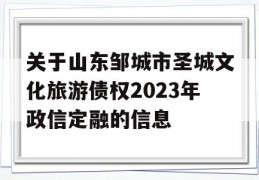 关于山东邹城市圣城文化旅游债权2023年政信定融的信息