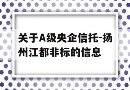 关于A级央企信托-扬州江都非标的信息