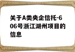 关于A类央企信托-606号浙江湖州项目的信息