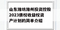 山东潍坊潍州投资控股2023债权收益权资产计划的简单介绍