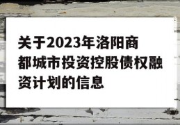 关于2023年洛阳商都城市投资控股债权融资计划的信息