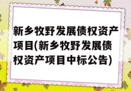 新乡牧野发展债权资产项目(新乡牧野发展债权资产项目中标公告)