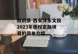 政府债-西安沣东文投2023年债权定融项目的简单介绍