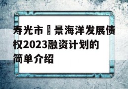 寿光市昇景海洋发展债权2023融资计划的简单介绍