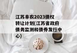 江苏阜农2023债权转让计划(江苏省政府债务监测和债券发行中心)