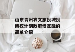 山东青州农文旅投城投债权计划政府债定融的简单介绍