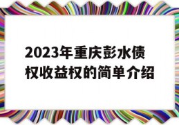 2023年重庆彭水债权收益权的简单介绍