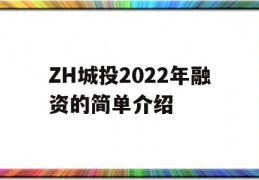 ZH城投2022年融资的简单介绍