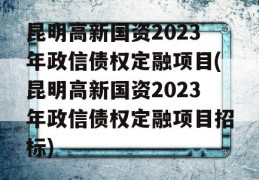 昆明高新国资2023年政信债权定融项目(昆明高新国资2023年政信债权定融项目招标)