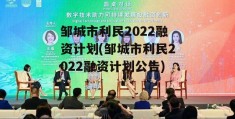 邹城市利民2022融资计划(邹城市利民2022融资计划公告)