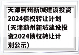 天津蓟州新城建设投资2024债权转让计划(天津蓟州新城建设投资2024债权转让计划公示)