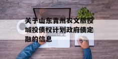 关于山东青州农文旅投城投债权计划政府债定融的信息