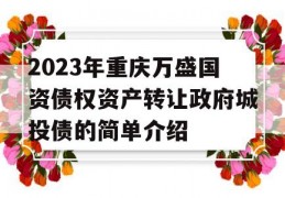 2023年重庆万盛国资债权资产转让政府城投债的简单介绍