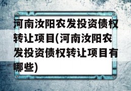 河南汝阳农发投资债权转让项目(河南汝阳农发投资债权转让项目有哪些)