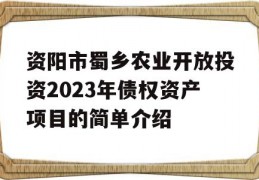 资阳市蜀乡农业开放投资2023年债权资产项目的简单介绍