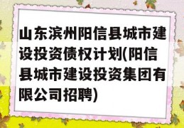 山东滨州阳信县城市建设投资债权计划(阳信县城市建设投资集团有限公司招聘)