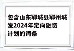 包含山东郓城县郓州城发2024年定向融资计划的词条