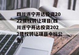 四川遂宁开达投资2022债权转让项目(四川遂宁开达投资2022债权转让项目中标公告)