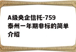 A级央企信托-759泰州一年期非标的简单介绍