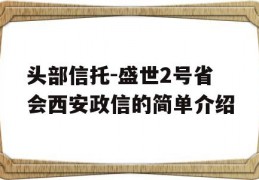 头部信托-盛世2号省会西安政信的简单介绍