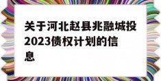 关于河北赵县兆融城投2023债权计划的信息