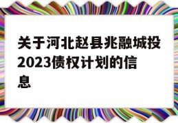 关于河北赵县兆融城投2023债权计划的信息