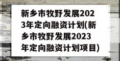 新乡市牧野发展2023年定向融资计划(新乡市牧野发展2023年定向融资计划项目)