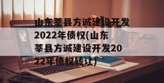 山东莘县方诚建设开发2022年债权(山东莘县方诚建设开发2022年债权转让)